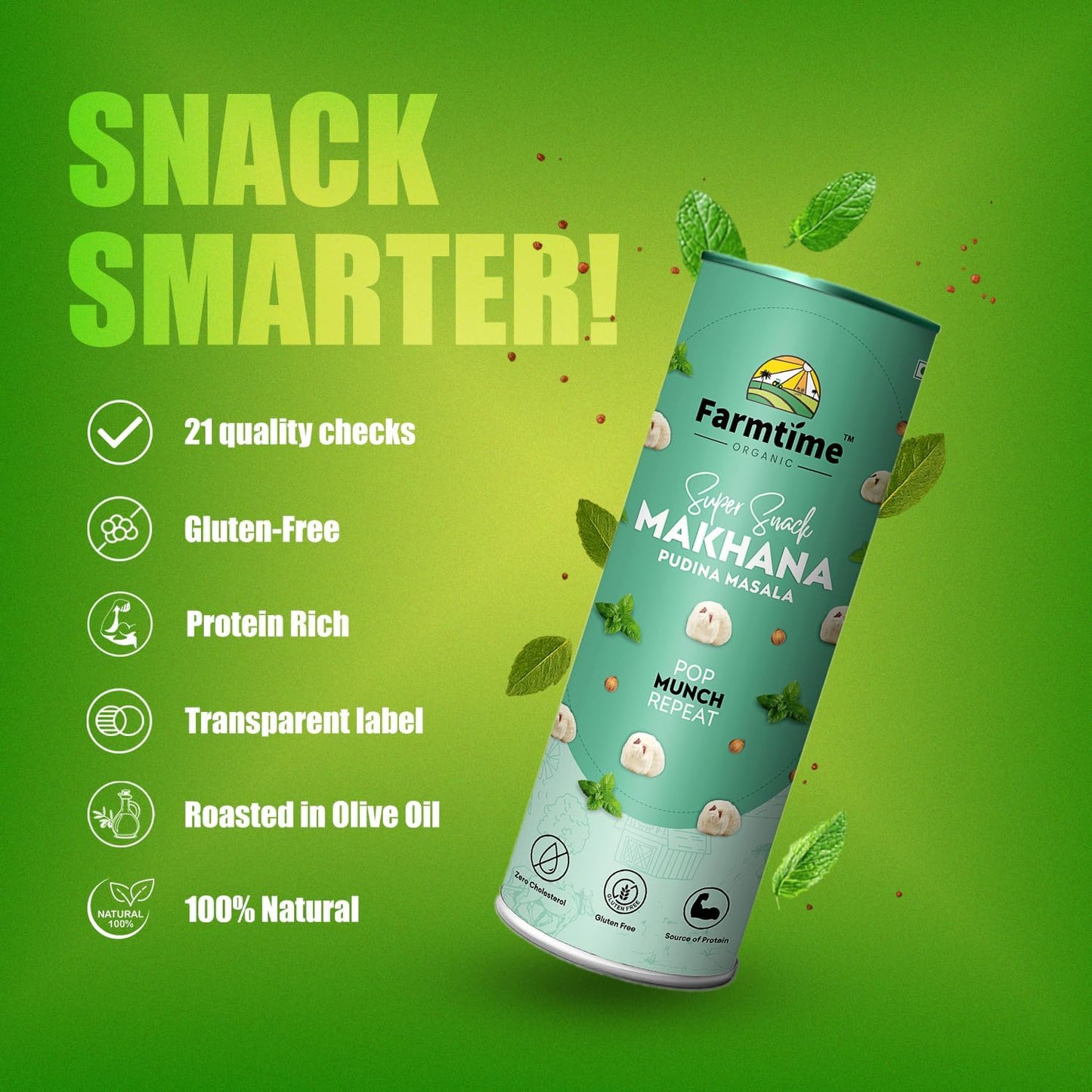Farmtime Organic Makhana Pudina Masala Flavor-80g