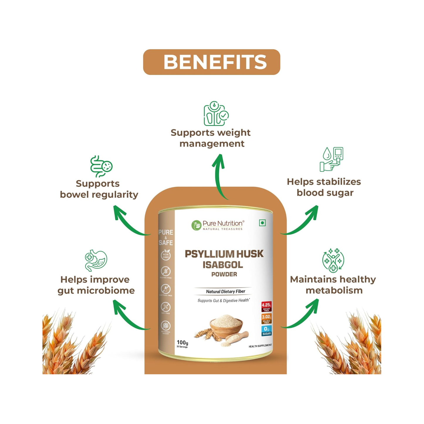 Pure Nutrition Psylliym Husk Isabgol Powder 100g