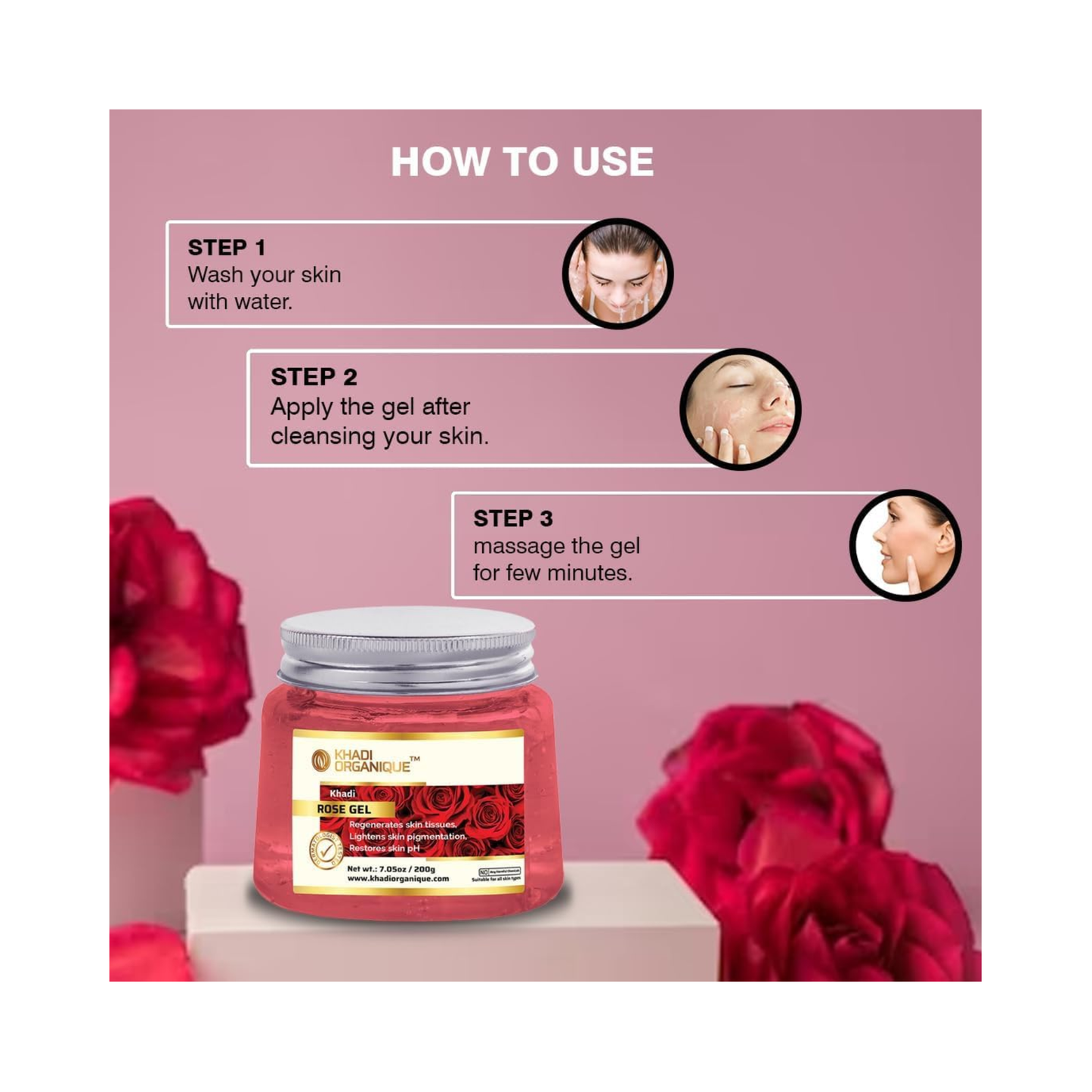 Khadi Organique Rose Aloe Vera Gel for Face & Hair 200ml