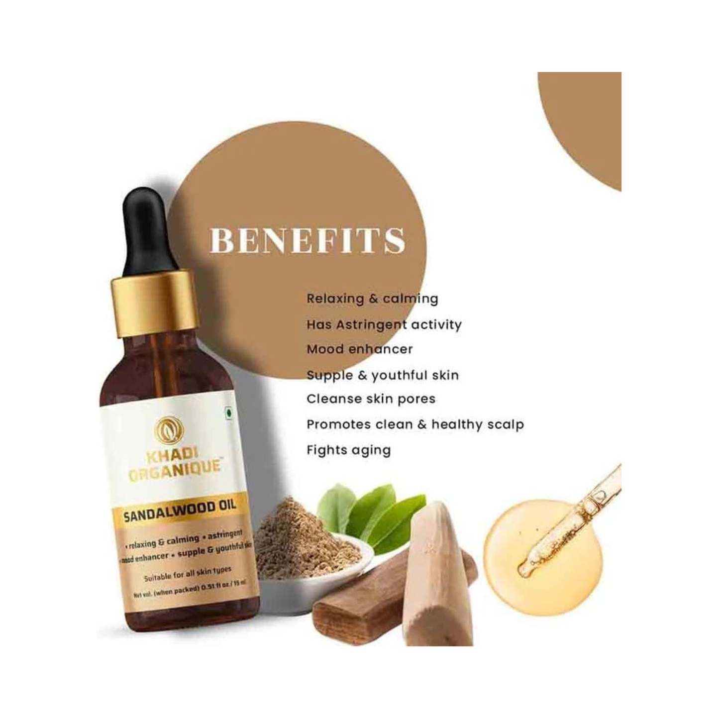 Khadi Organique Sandalwood Essential Oil-15ml