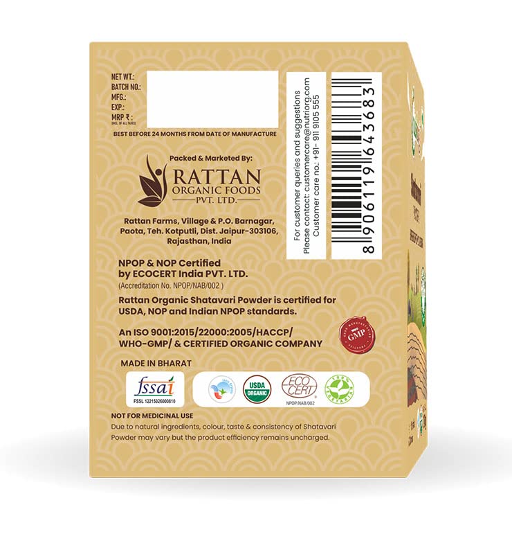 Nutriorg Certified Organic Shatavari Powder 100g