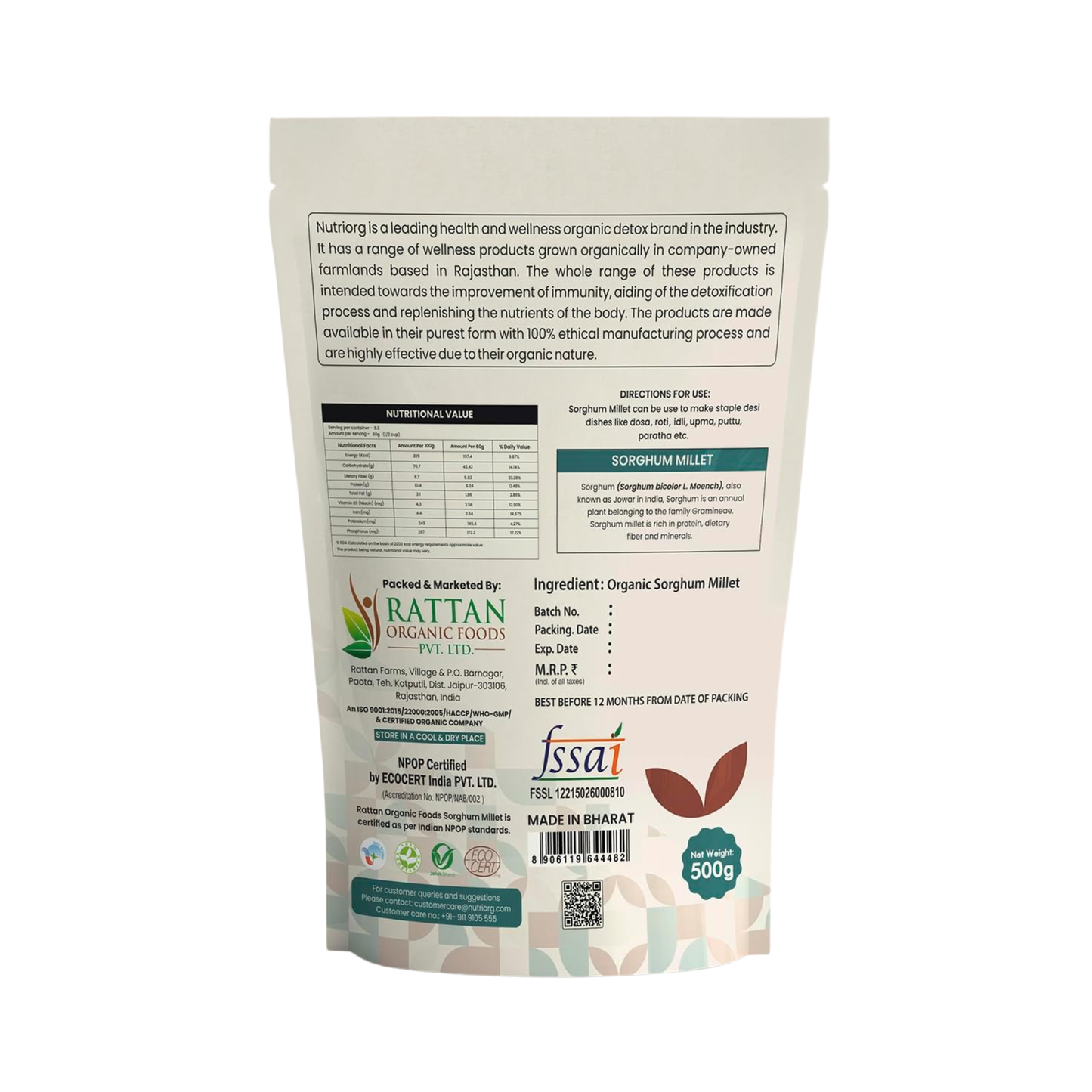 Nutriorg Organic Sorghum (Jowar) 500g