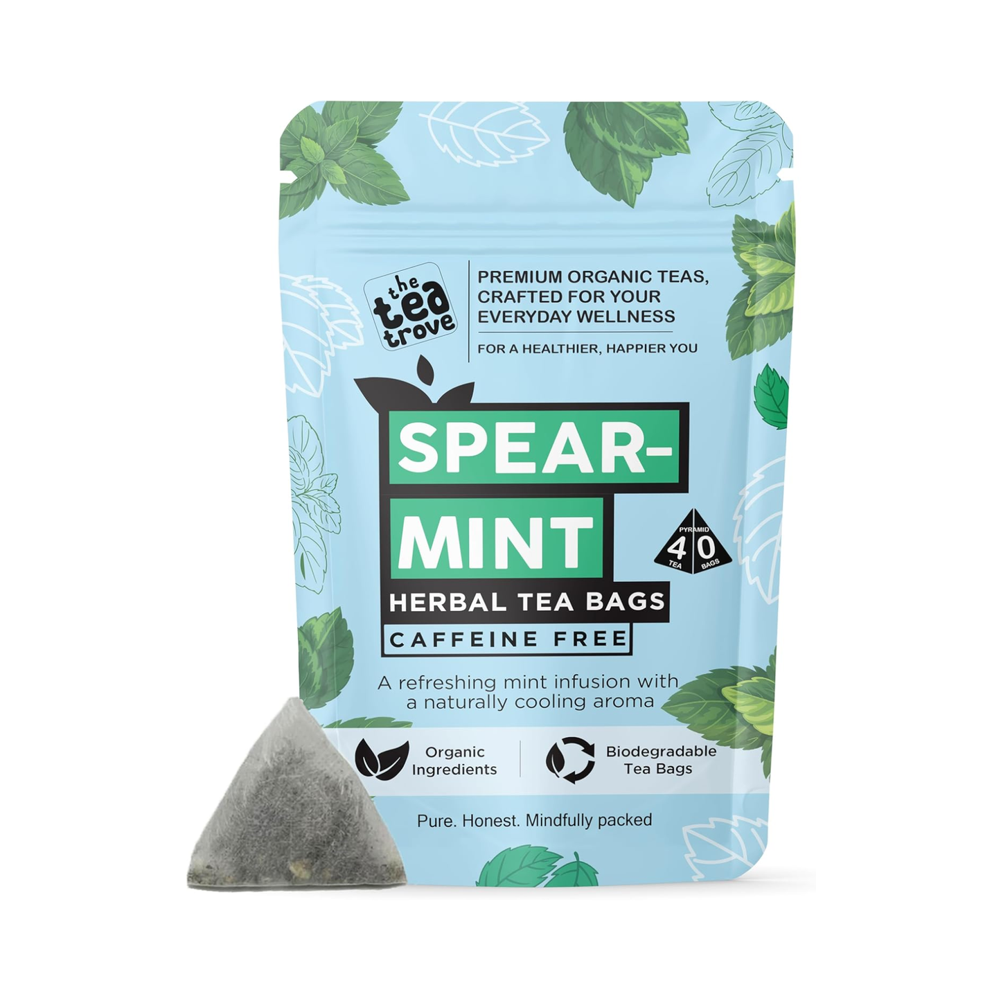Spearmint 40pcs biodegradable pyramid tea bags pouch