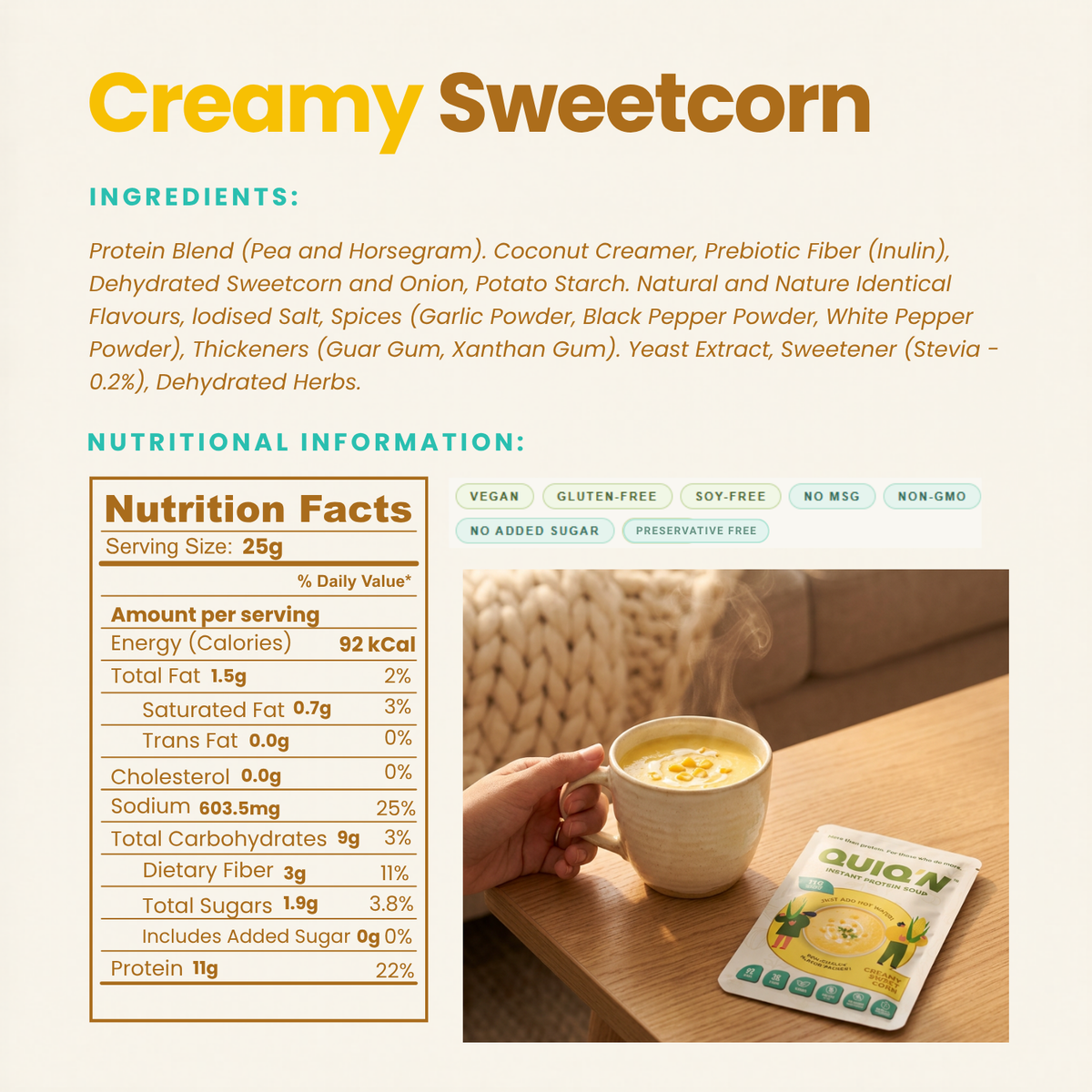 Quiq'N Instant Protein Soup Creamy Sweet Corn 25g