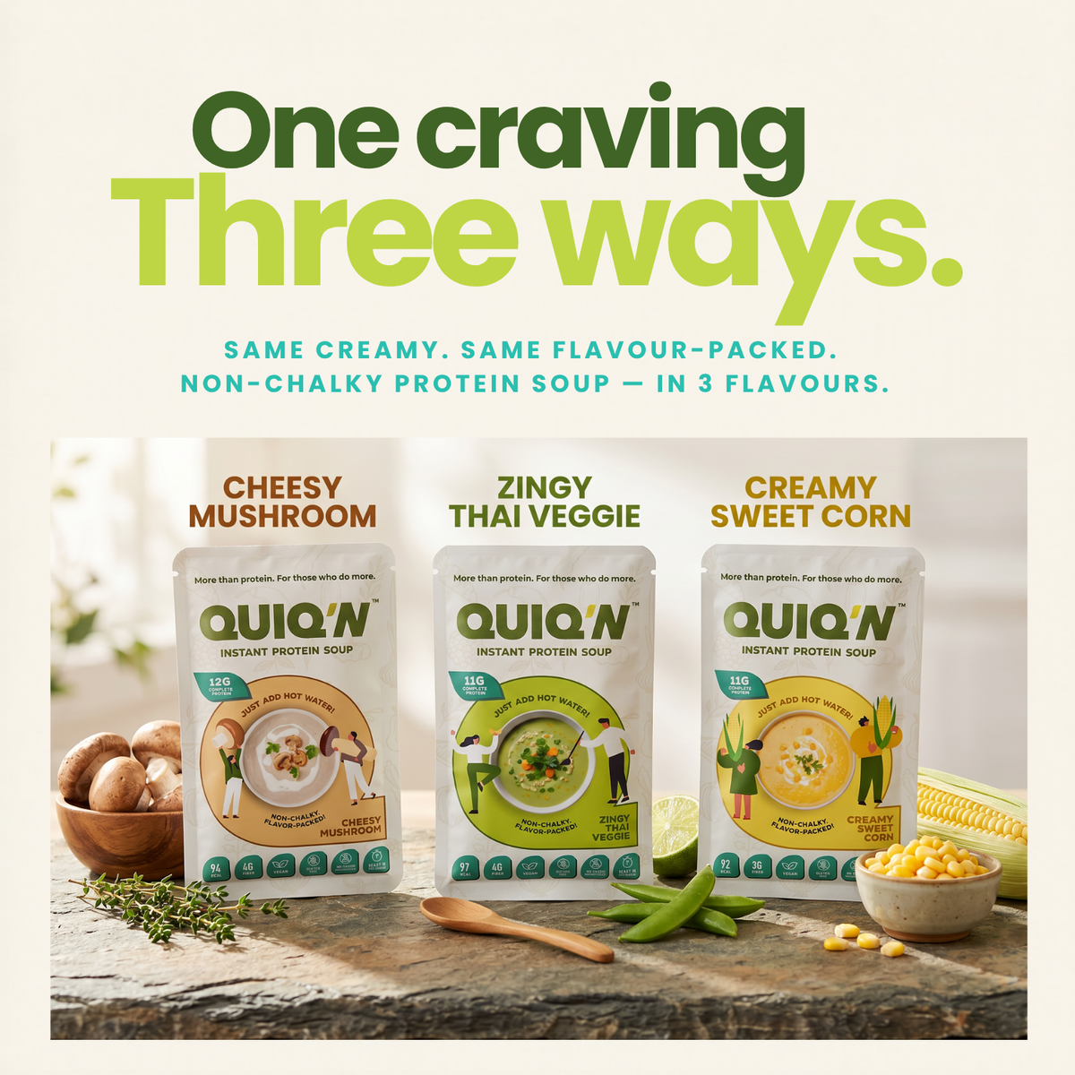 Quiq'N Instant Protein Soup Zingy Thai Veggie 25g.