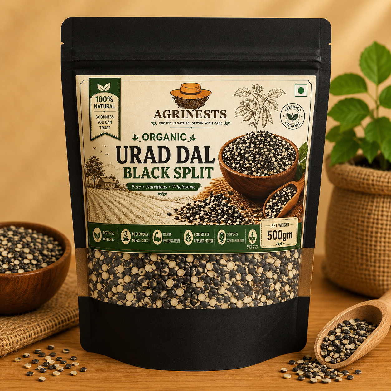 Organic Urad Split Black 500gm