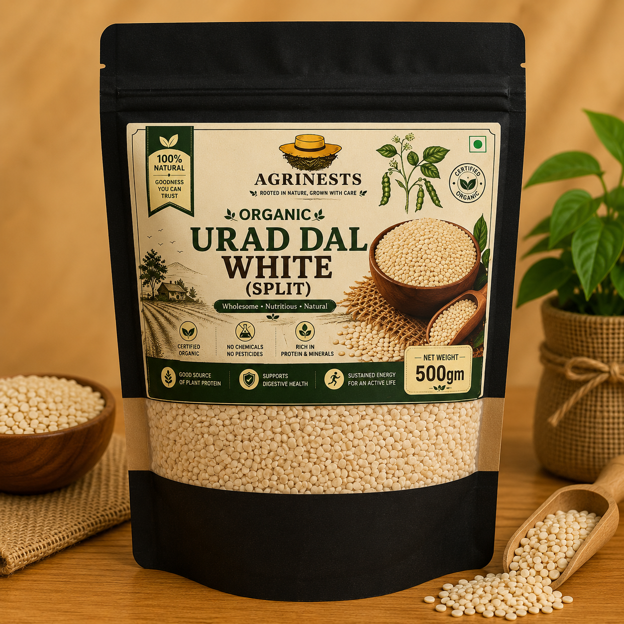 Organic Urad Split White 500g