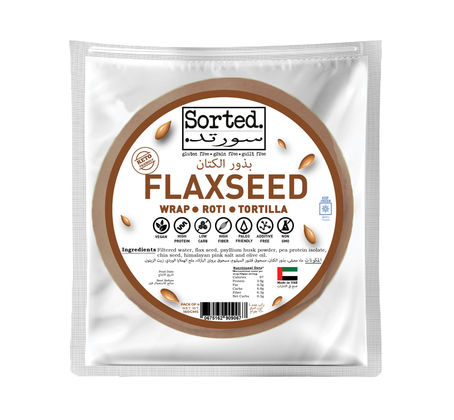 Flaxseed Wrap with Pea Protein – Only 0.5gms net carbs | Gluten Free | Pack of 4